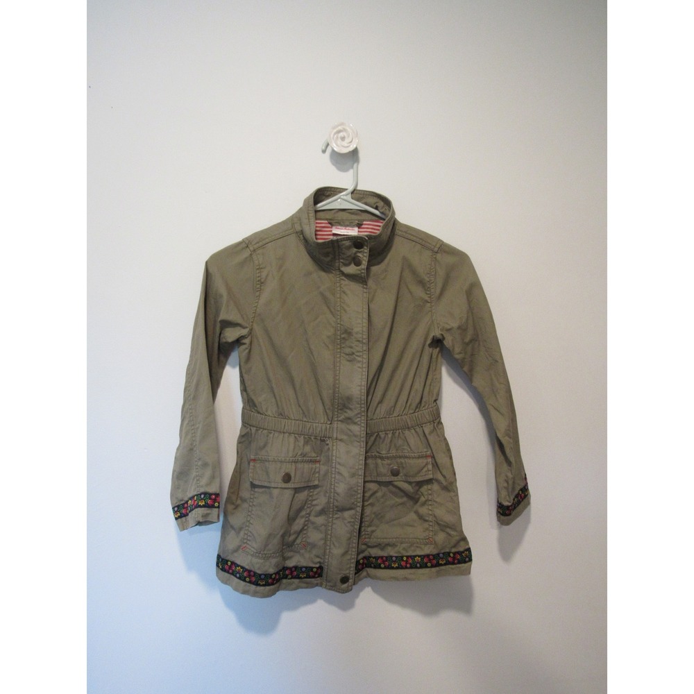 Hanna Andersson Girls Olive Green Utility Jacket Floral Trim Scandi Size 130 8